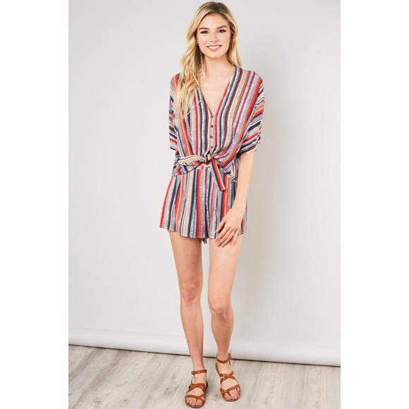 Katherine Red/Navy Tie Top - Picture 5 of 5